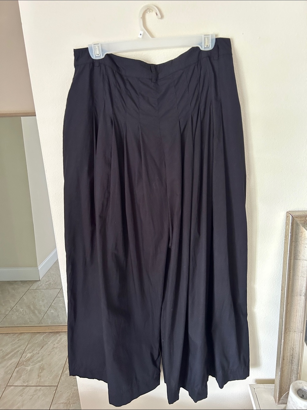 FREE PEOPLE Cassia Pleated cotton black Ultra Wide Leg Trouser Pants 12 large - Picture 7 of 16